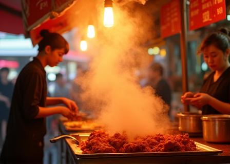 Authentic street food stall in a bustling market